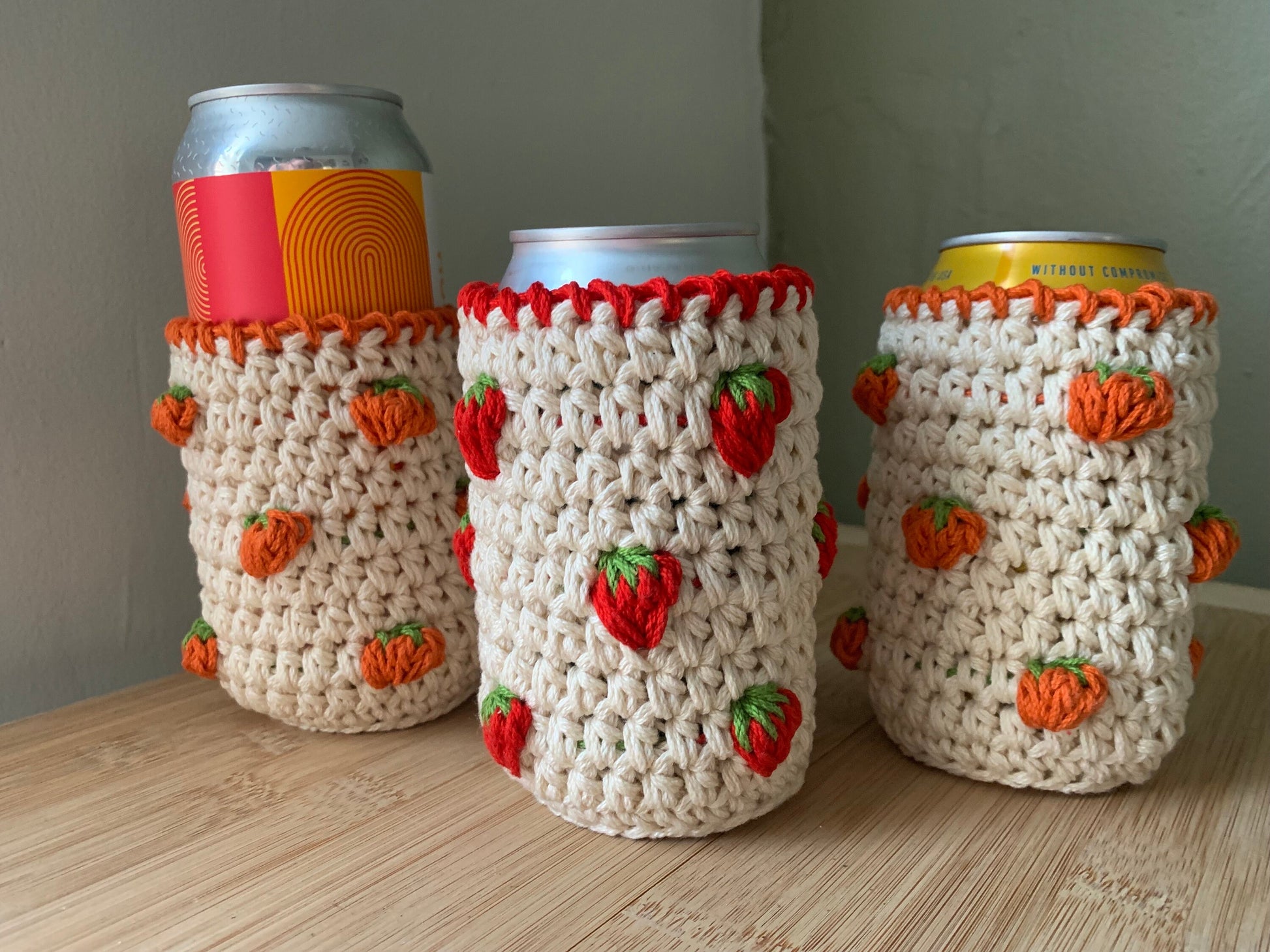 Crochet Fruit Can Cozy: Handmade Cotton Drink Sleeve