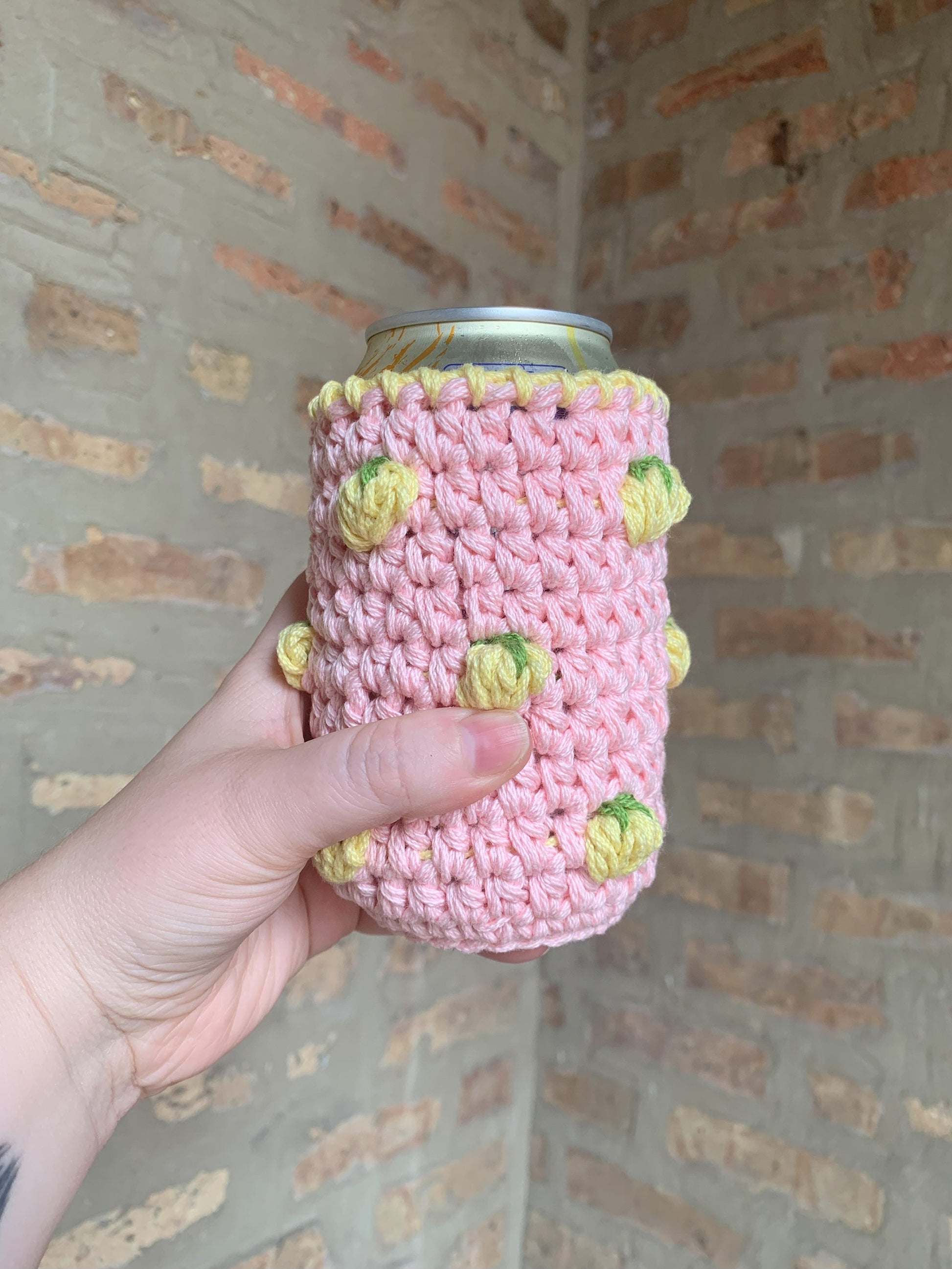 Crochet Fruit Can Cozy: Handmade Pink Drink Sleeve