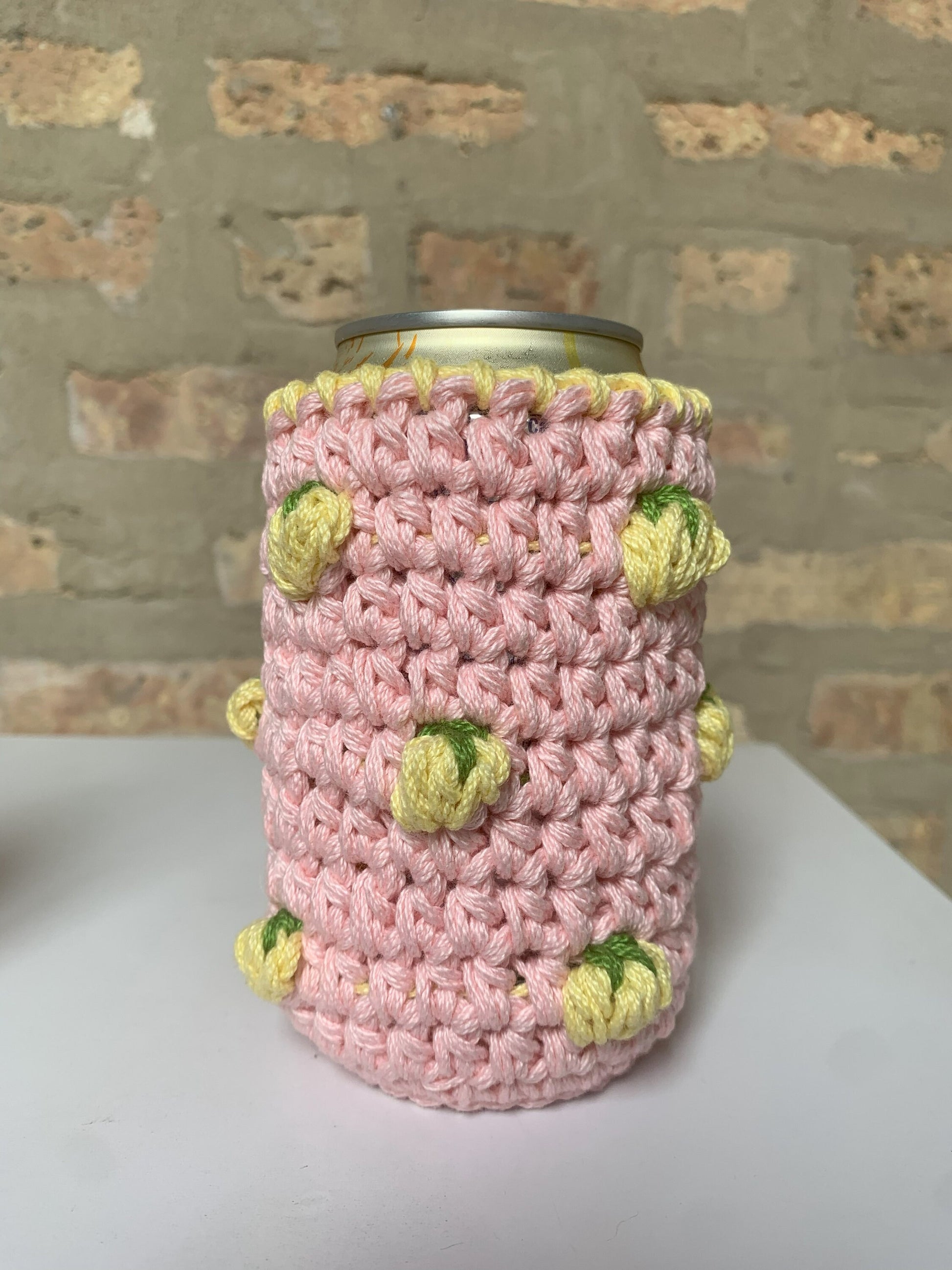 Crochet Fruit Can Cozy: Handmade Pink Drink Sleeve