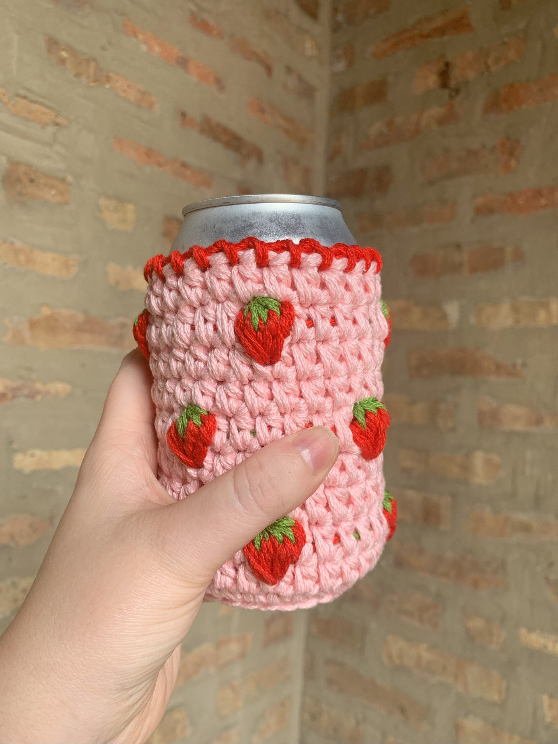 Crochet Fruit Can Cozy: Handmade Pink Drink Sleeve