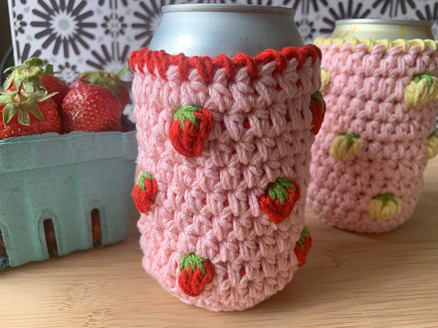 Crochet Fruit Can Cozy: Handmade Pink Drink Sleeve