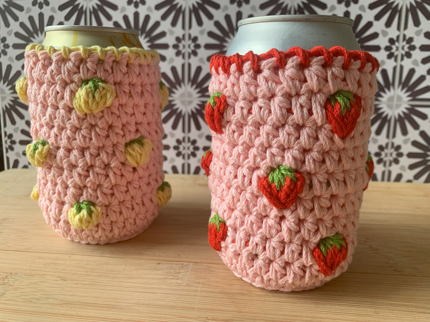 Crochet Fruit Can Cozy: Handmade Pink Drink Sleeve