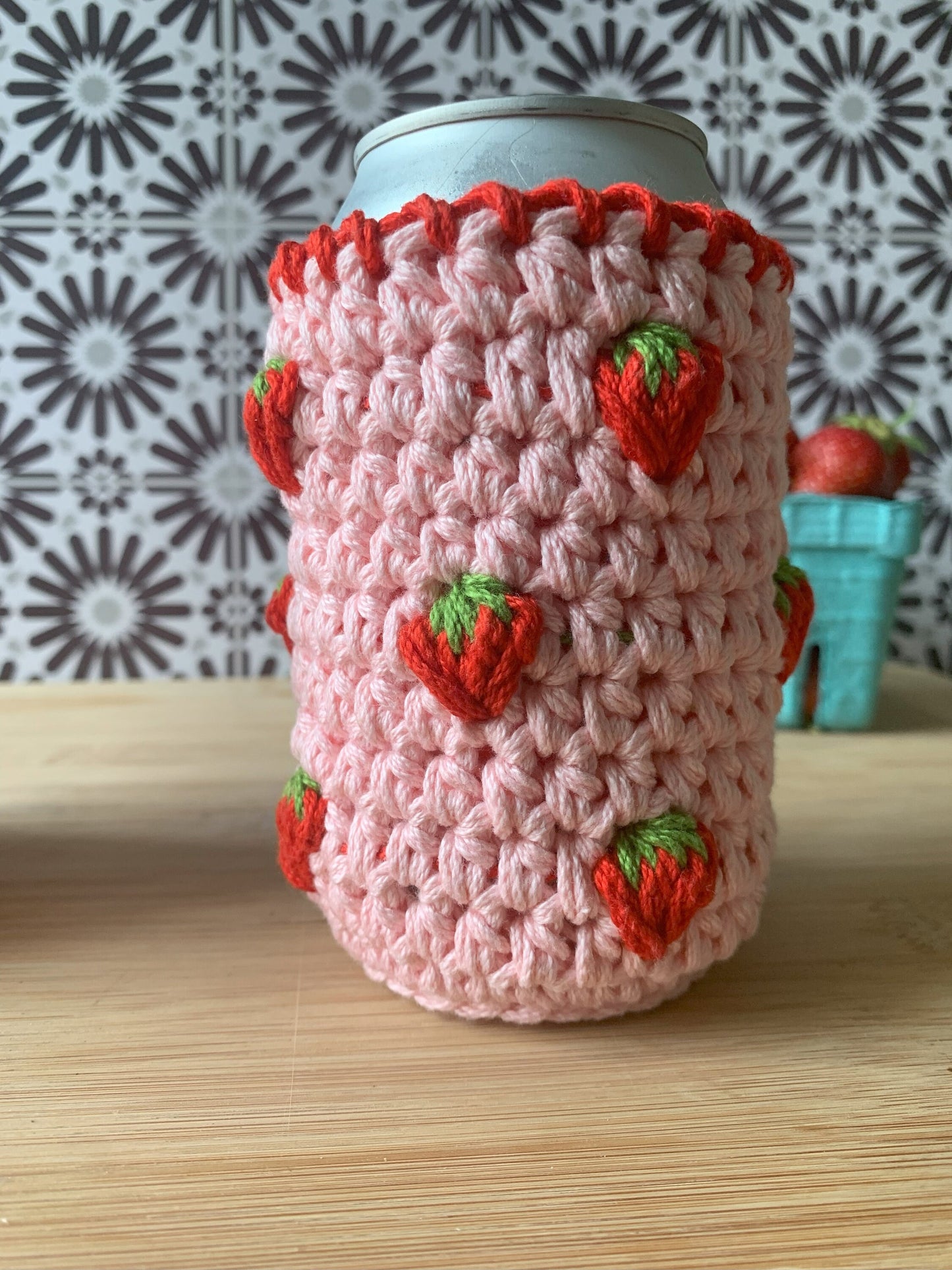 Crochet Fruit Can Cozy: Handmade Pink Drink Sleeve