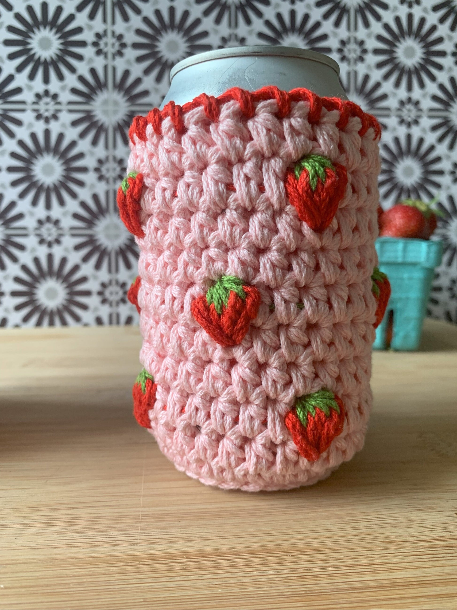 Crochet Fruit Can Cozy: Handmade Pink Drink Sleeve