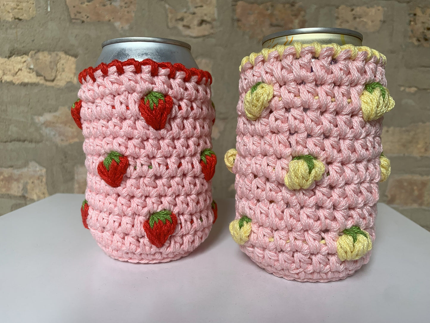 Crochet Fruit Can Cozy: Handmade Pink Drink Sleeve