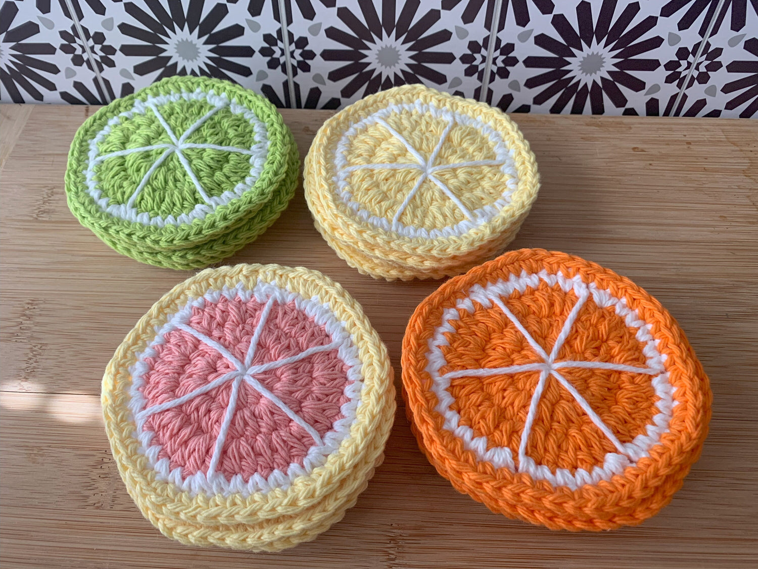 Handmade Crochet Coaster Set: Citrus Fruit Slices
