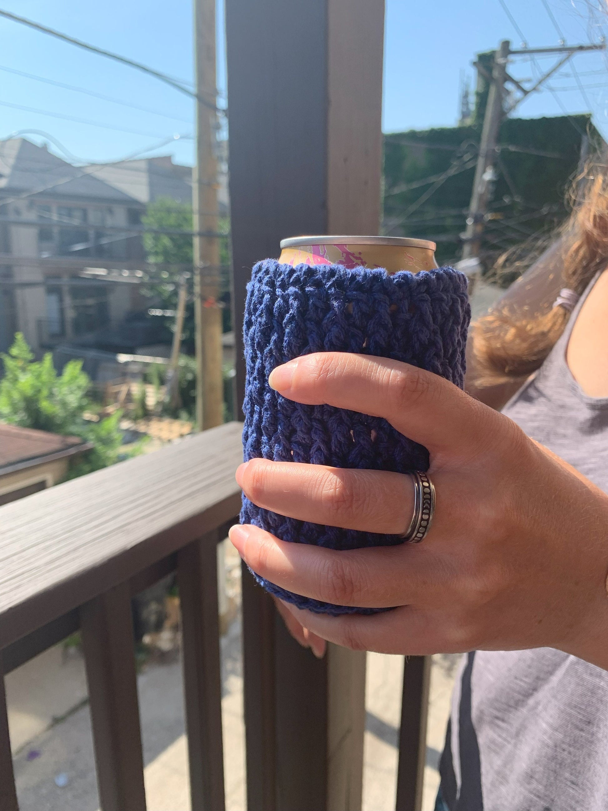 Handmade Crochet Can Cozy: 100% Cotton Drink Sleeve