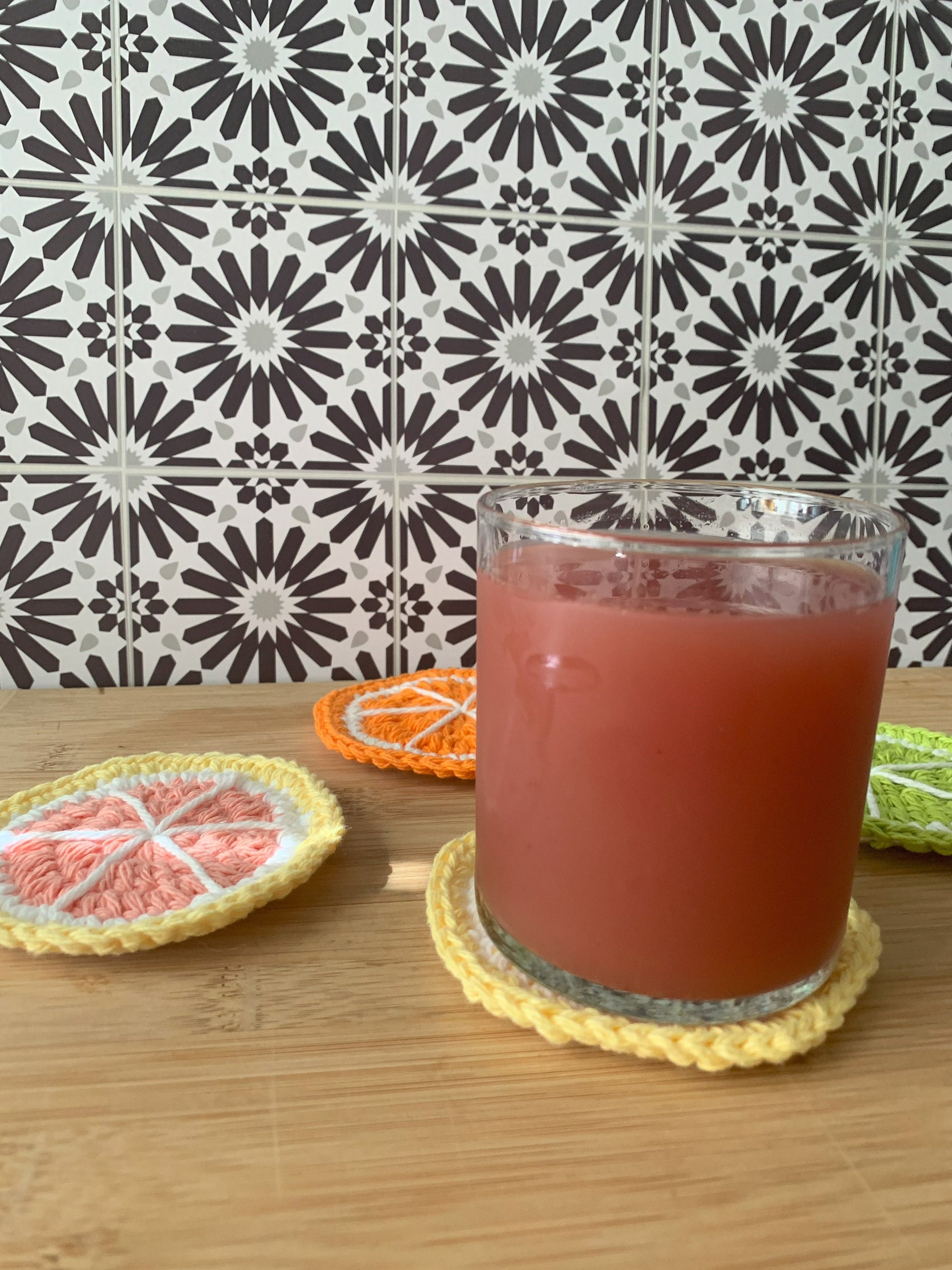 Handmade Crochet Coaster Set: Citrus Fruit Slices