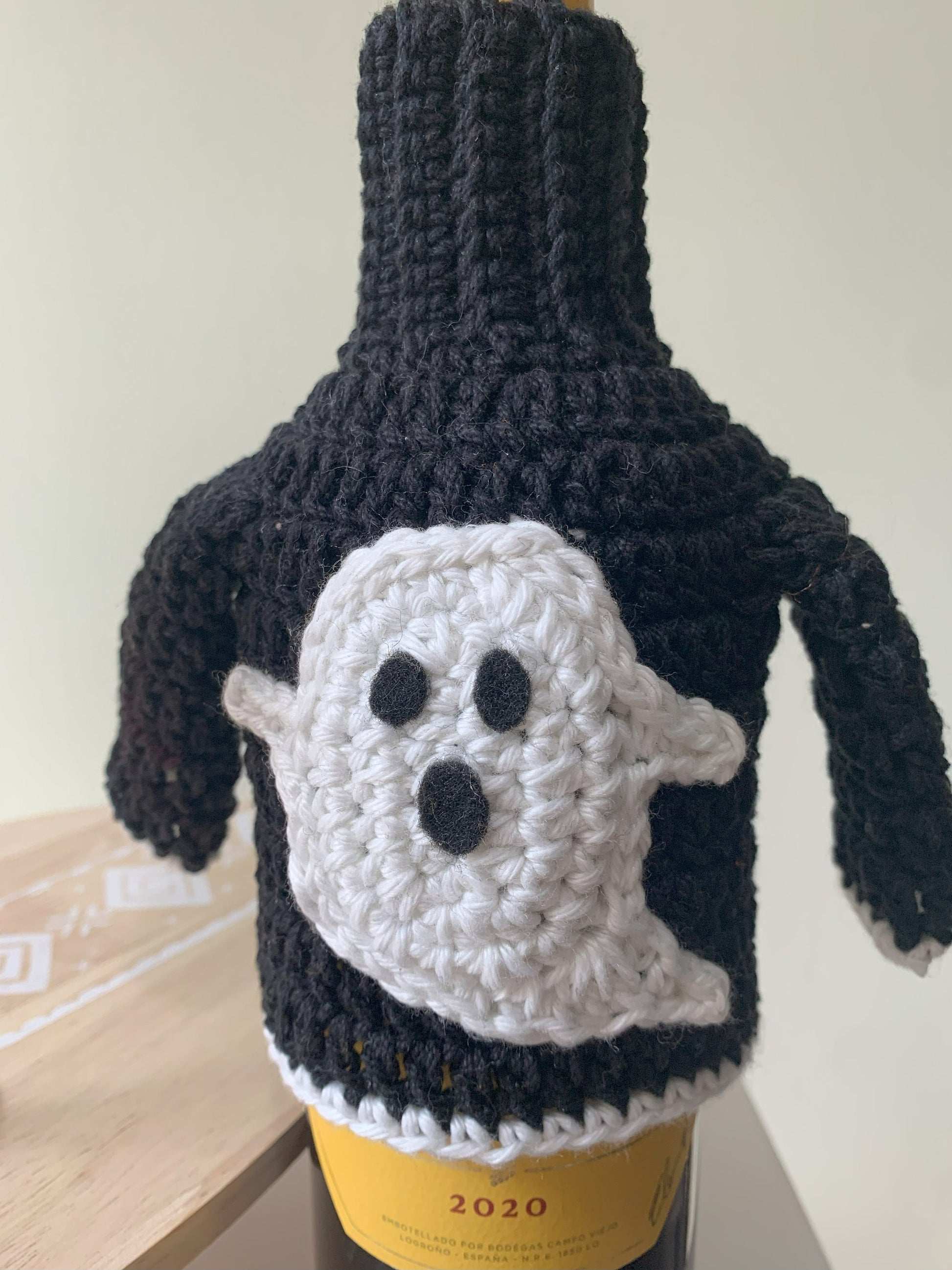 Crochet Ghost Wine Bottle Sweater: Glow in the Dark Halloween Cozy