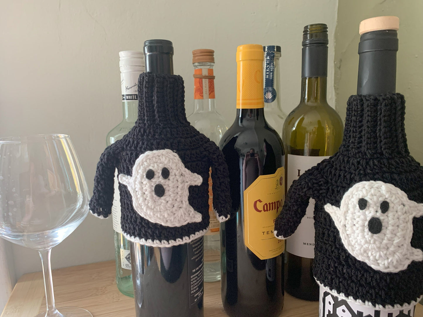 Crochet Ghost Wine Bottle Sweater: Glow in the Dark Halloween Cozy