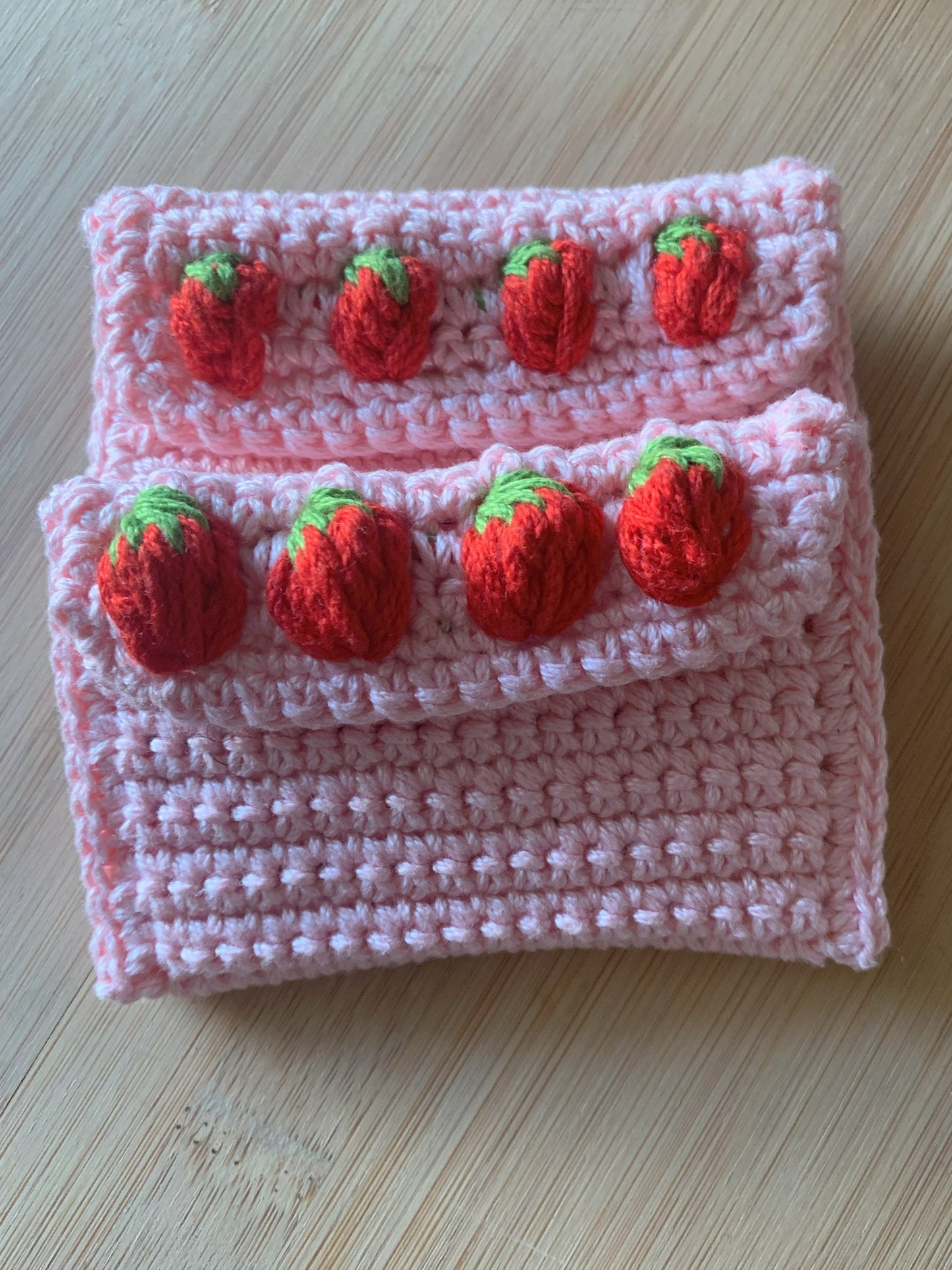 Crochet Strawberry Wallet - Crochet Card Holder - Handmade Wallet - Pink Crochet Wallet