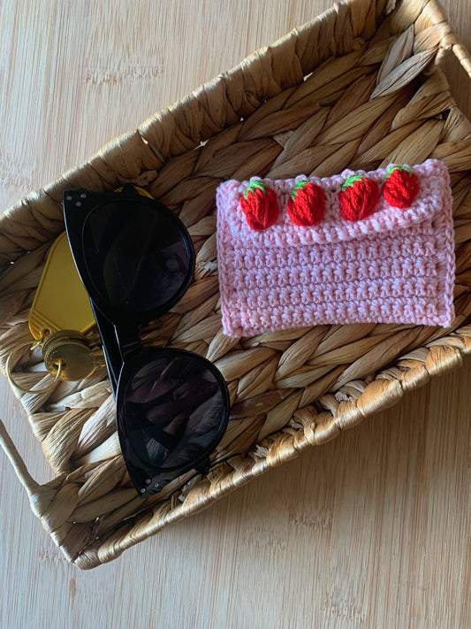 Crochet Strawberry Wallet - Crochet Card Holder - Handmade Wallet - Pink Crochet Wallet