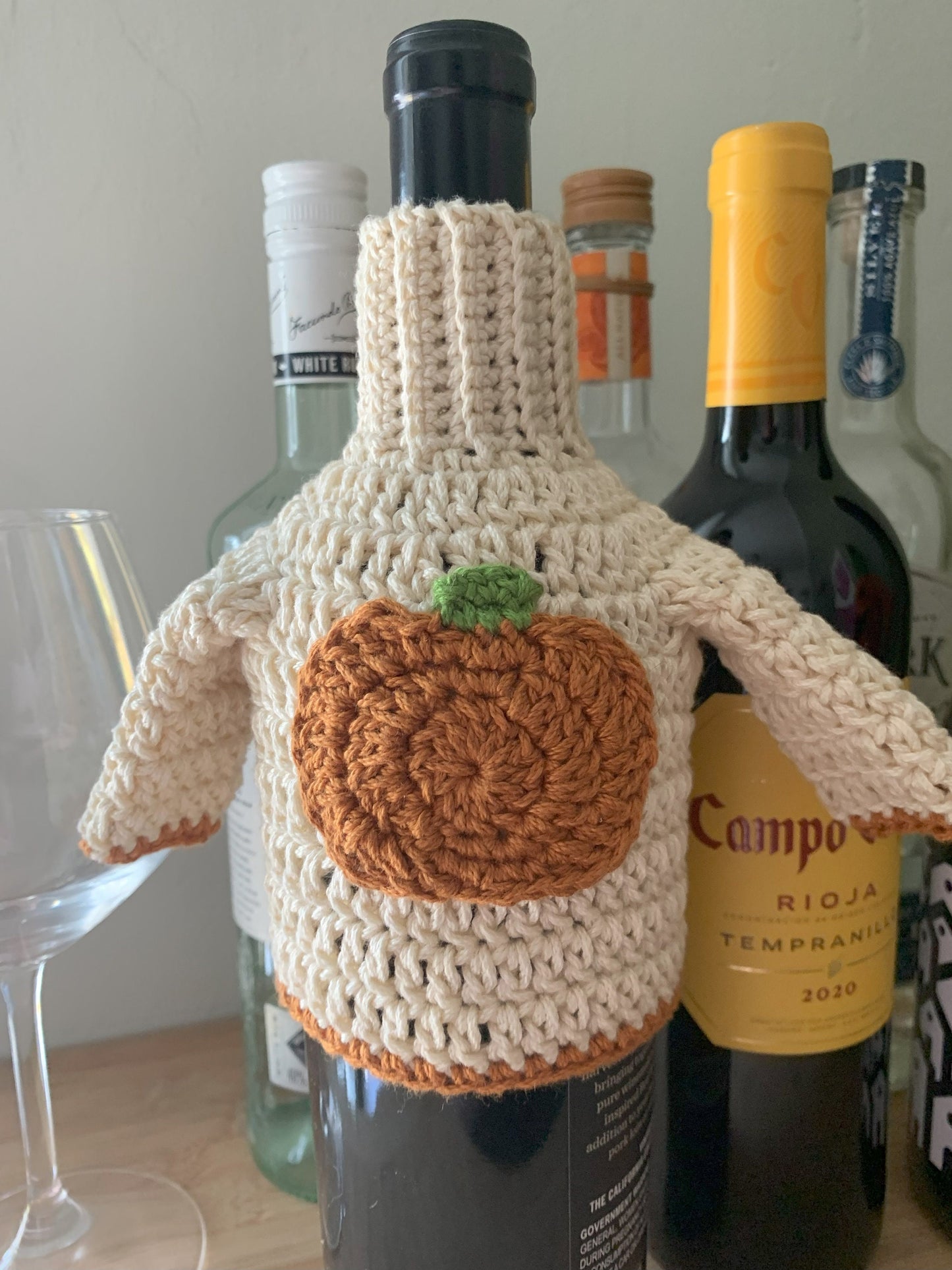 Crochet Pumpkin Wine Bottle Sweater