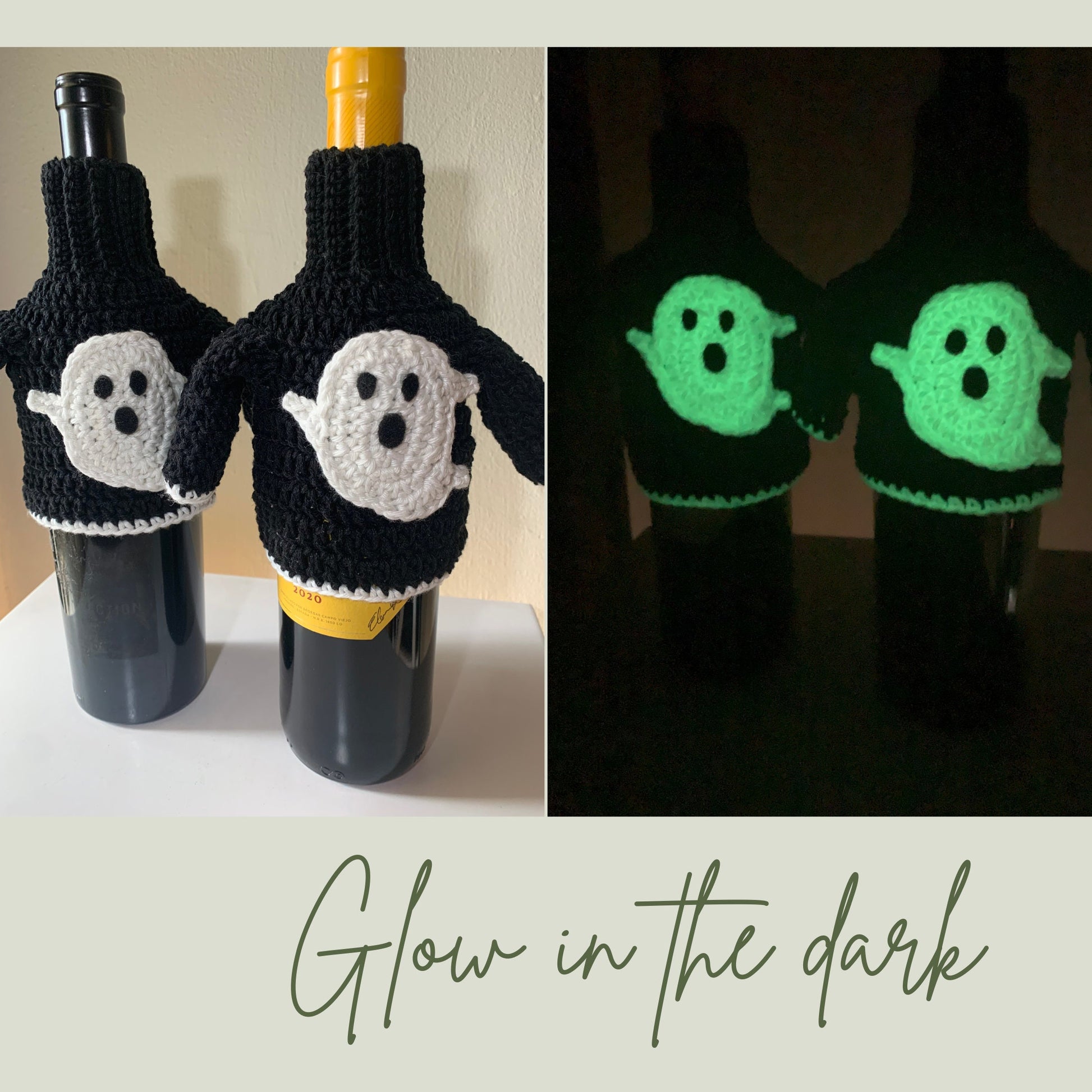 Crochet Ghost Wine Bottle Sweater: Glow in the Dark Halloween Cozy