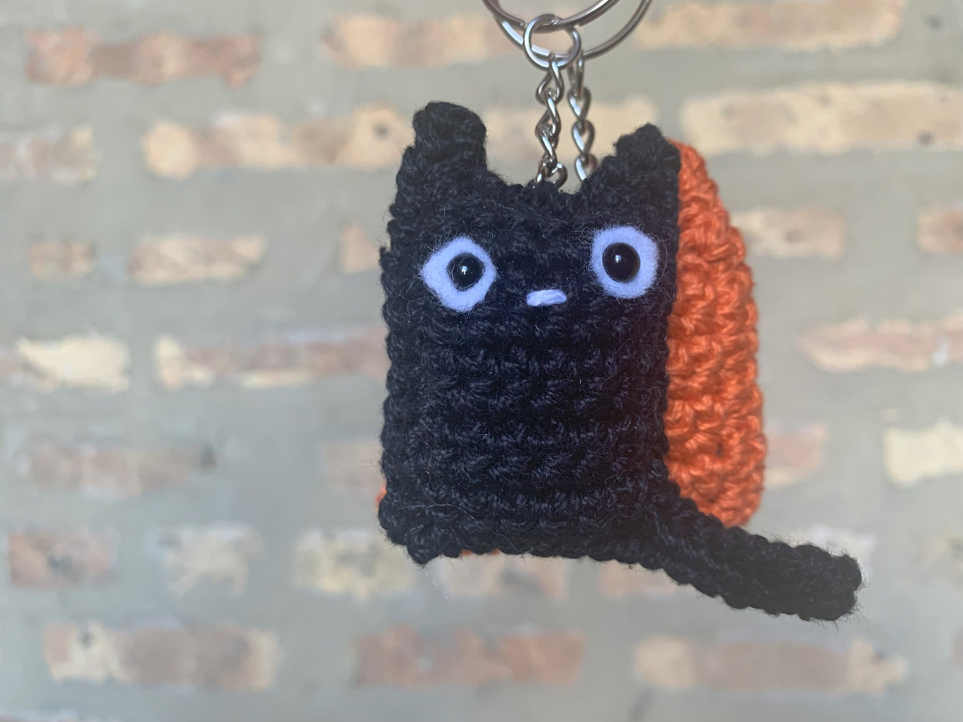 Crochet Cat Keychain - Halloween Cat Keychain - Crochet Black Cat Amigurumi Key Chain