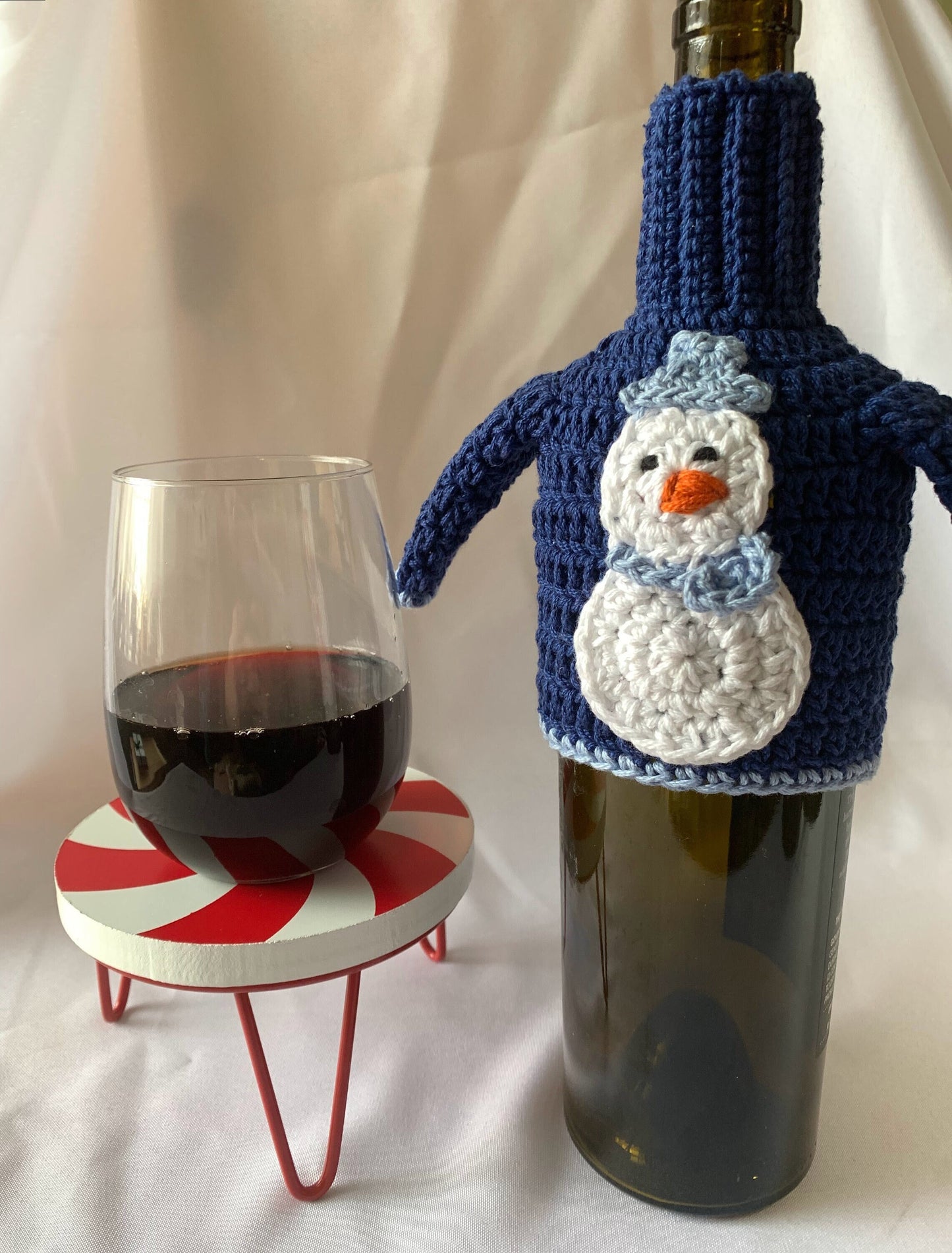 Crochet Snowman Wine Bottle Sweater - Ugly Sweater Wine Bottle Cozy - Wine Bottle Cover - Winter Wine Bottle Décor