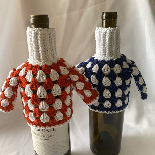 Crochet Wine Bottle Sweater - Ugly Sweater Wine Bottle Cozy - Wine Bottle Cover - Christmas Wine Bottle Décor