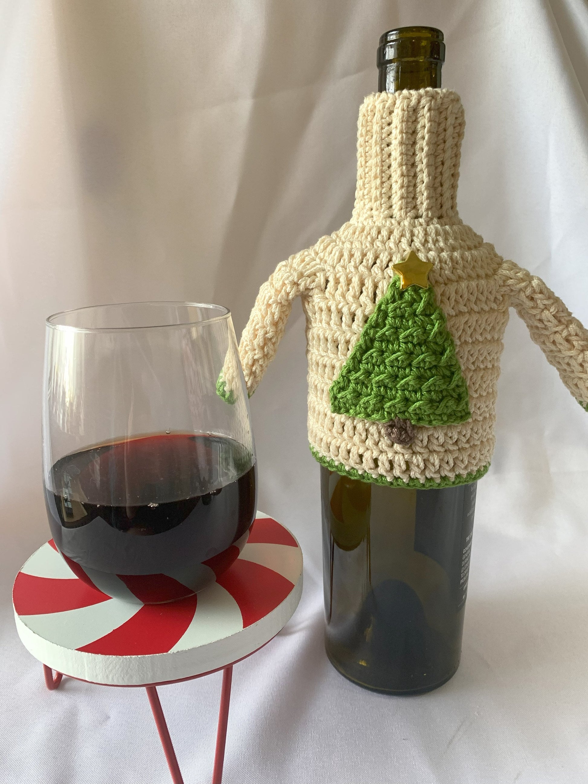 Christmas Tree Wine Bottle Sweater - Ugly Sweater Wine Bottle Cozy - Wine Bottle Cover - Christmas Wine Bottle Décor