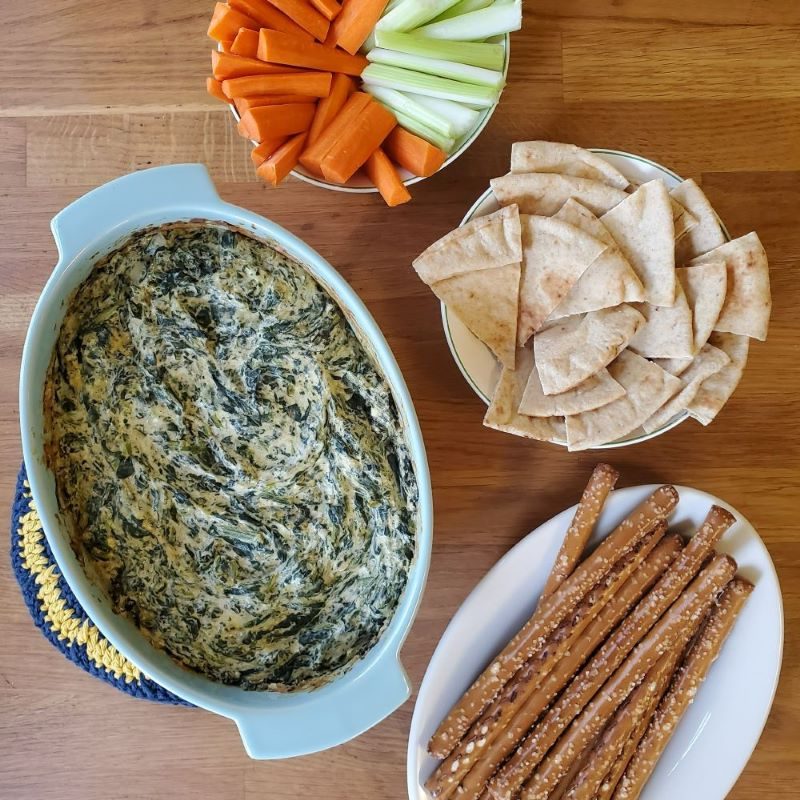 cheesy, gooey spinach dip - perfect for all your favorite dippers!