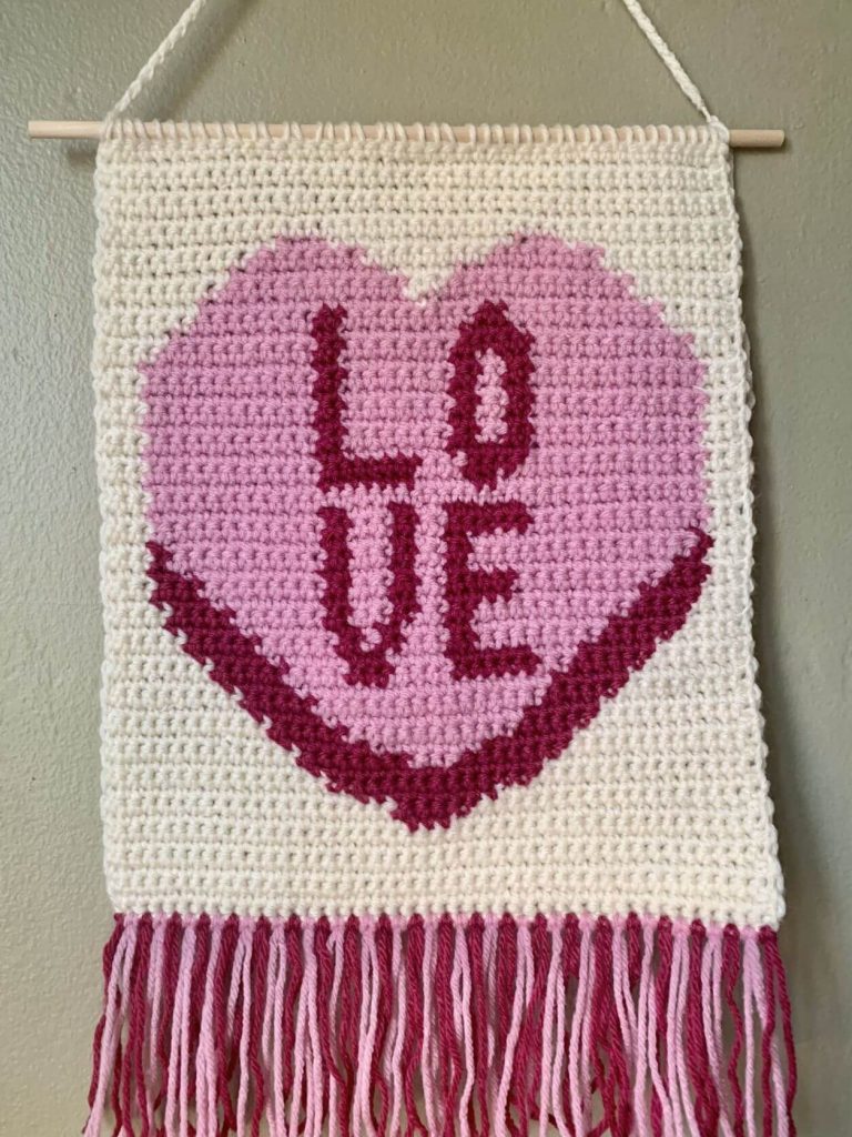 Valentine's Day Crochet Wall Hanging - finished project